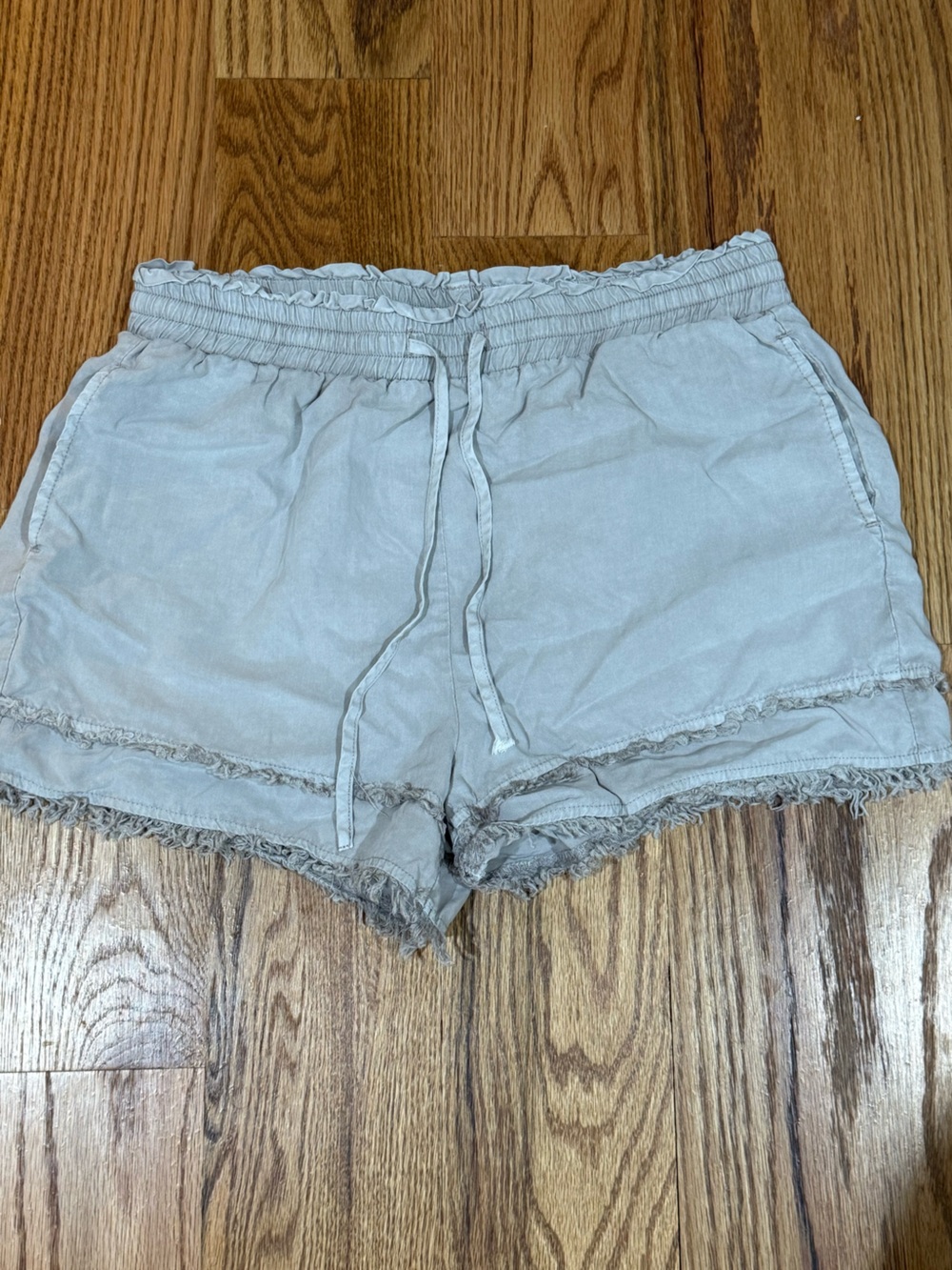Thread & Supply Light Taupe Frayed Hem Athletic Shorts